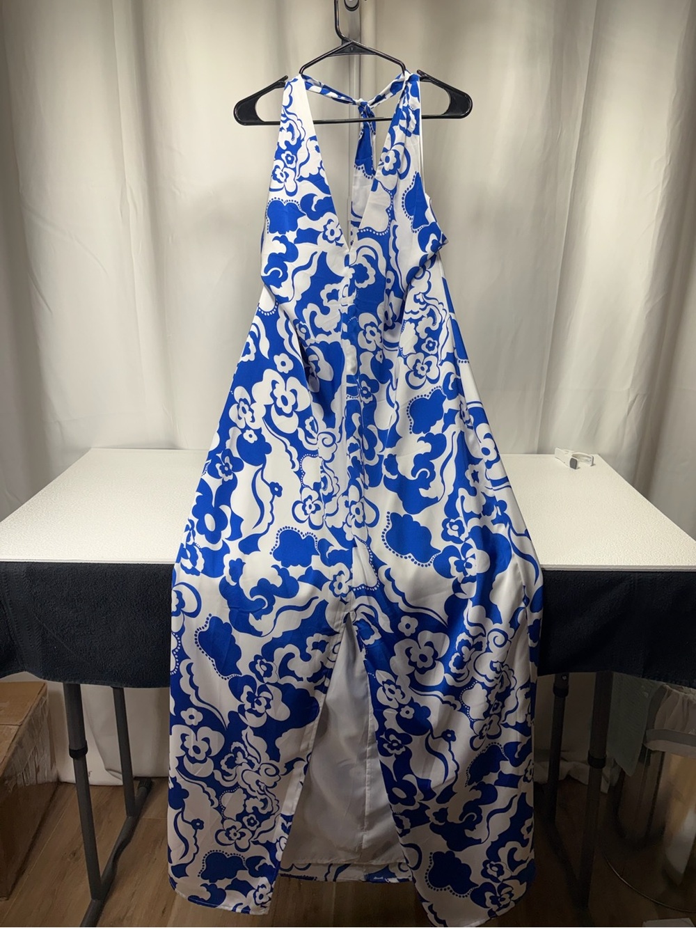 Sugarlips Blue and White Floral Halter Maxi Dress 4468
